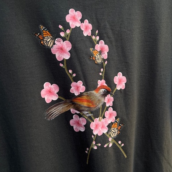 Cherry Blossom Bird Woman’s Tee NWOT Hand Made Design 💕Host Pick💕 - Picture 2 of 5